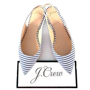 J Crew Poined-Toe Slingback Flats in a Blue and White Striped Silk size 40/10